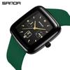 Sanda Square Men's & Women's Quartz Watch with Silicone Strap, Six Hands, Waterproof, Bar Markers, Fashionable Design