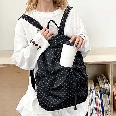 Anti-splash Water Polka Dot Nylon Backpack Lightweight Drawstring Student School Bag Washable Spacious Travel Daypack