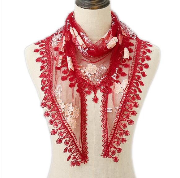 

Triangle Soft Lace Veil Scarf Women Embroidered Tassel Veil Floral Prayer Church Headcovering Scarves Sheer Party Stoles 55X150CM