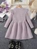 Girl's Casual Fashion Outfit with Striped Ruffle Edge Long Sleeves&comfortable Solid Color Dress for Spring, Autumn and Winter Styles