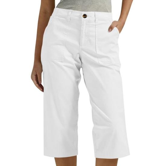 

Women Cropped Pants with Pockets High Waisted Straight Leg Cargo Pants Loose Fit Knee-length Pants Summer Hiking Travel Pants M белый