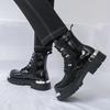 Men’s Thick Sole Platform Punk Patent Leather Boots Elevator Street Style Big Head Motorcycle Boots High Boots Plus Size