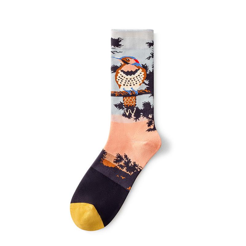 French Retro Abstract Oil Painting Mid-Calf Socks - Trendy Autumn/Winter High-Top Creative Combed Cotton for Women