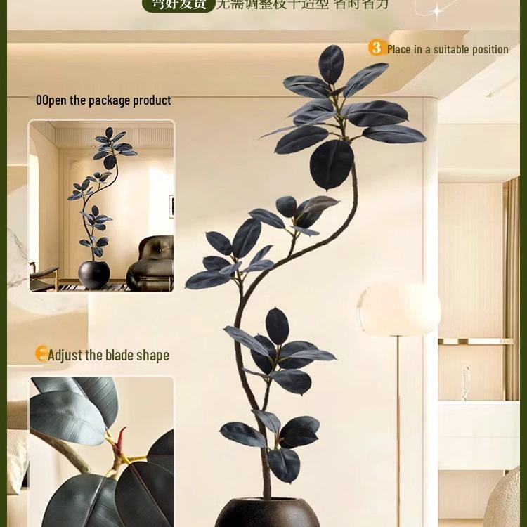 Luxurious Black Gold Ficus Elastica Artificial Tree: Indoor Ornament and Floor Decoration