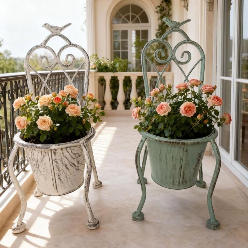 Planter Decoration Iron Plant Basket Shabby Metal Flower Holder Pot Stand for Indoor Outdoor Home Farmhouse