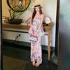 French gentle chiffon floral tube top dress fairy summer seaside vacation atmosphere photo long skirt