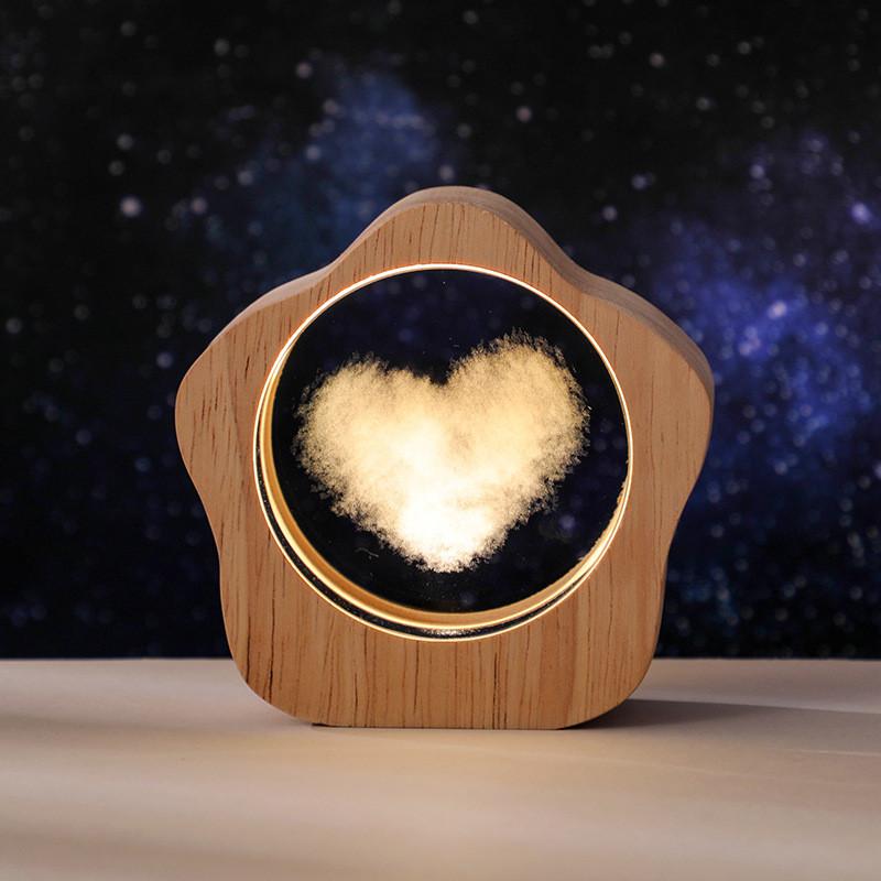 Crystal Desktop Luminous Ornaments Wooden Frame USB Night Light Gift