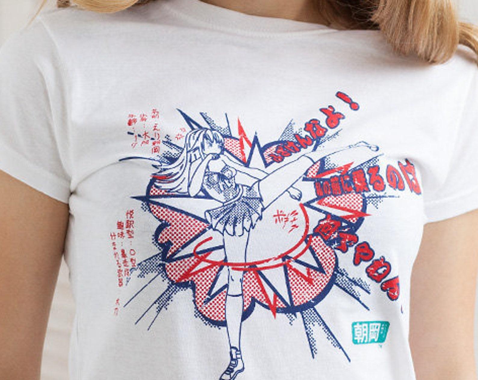 Japanese High Kick T-Shirt – Anime Manga Girl, Organic Cotton L