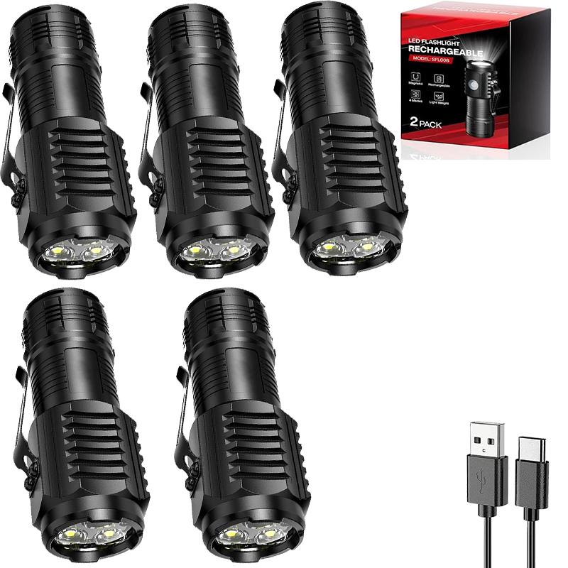 Mini LED Flashlight with Pocket Clip Type-C Rechargeable Magnetic Torch 5 Modes Waterproof Light for Outdoor Camping Hiking Use
