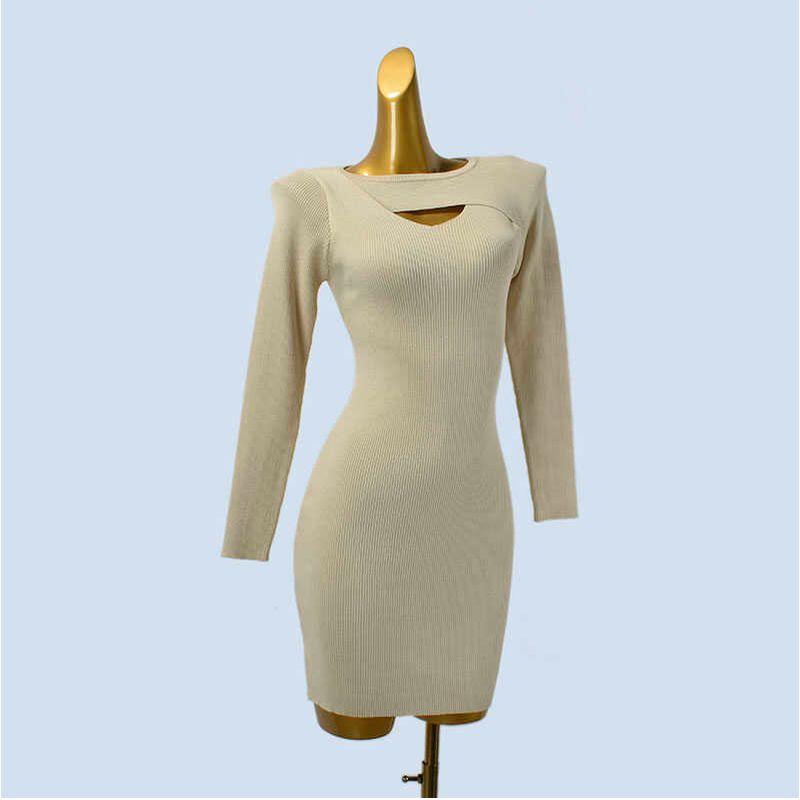 Knitted dress Women Slim fit Short Temperament Slimming Sexy Sheath Base Inner wear Sweater Design Sense Autumn