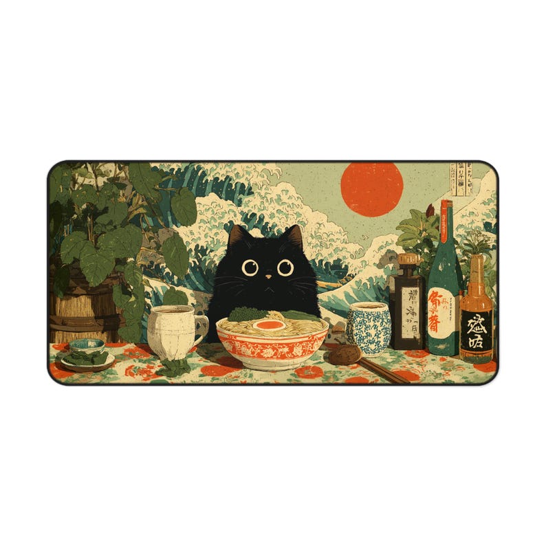 Tappetino da Scrivania Vintage Gatto Nero Tappetino per Scrivania Carino Mousepad Anime Tappetino per Laptop per Mouse del Computer Accessori per Ufficio Tappetino Mouse 900x400