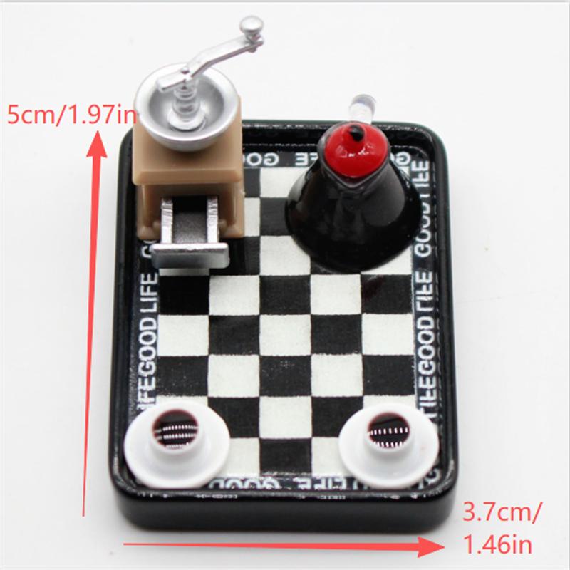 

1Set Miniature Coffee Maker Grinder Black And White Checkered Dinner Plate Set Model Accessories Pretend Play Toy