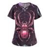 Women's Fashion Cross V Neck Short Sleeve Overalls Double Pockets Halloween Printed Tops Uniforms