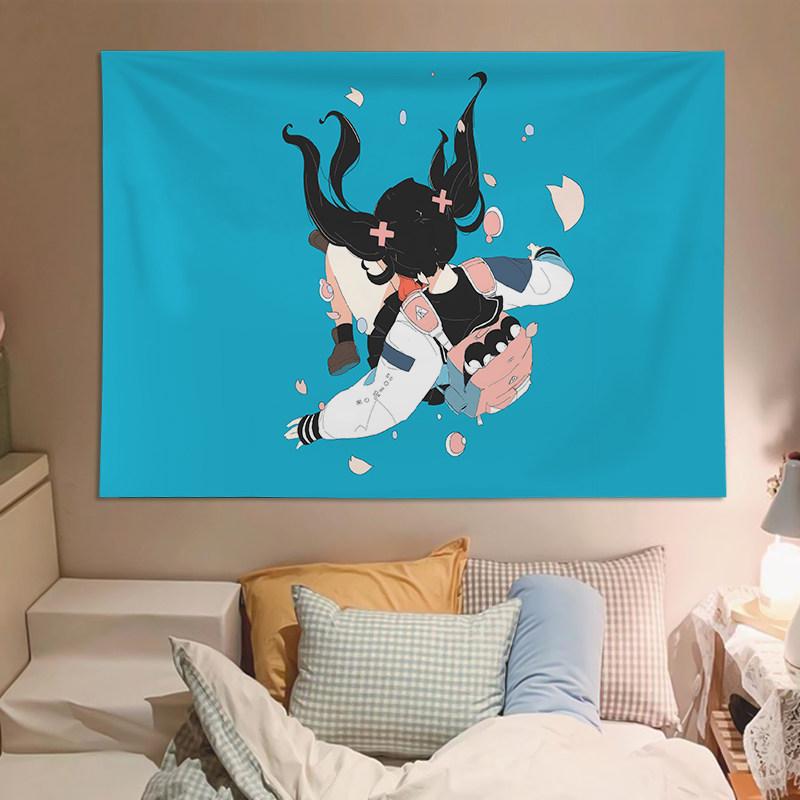 Japanese Style Cute Girl Illustration Tapestry Decorative Wall Art for Bedroom Dormitory Headboard Creative Living Room Decor
