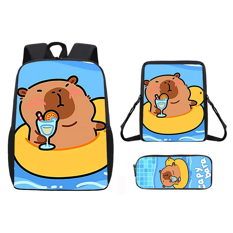 Cartoon Capybara Pattern Backpack Shoulder Bag Pencil Case Three Piece Set
