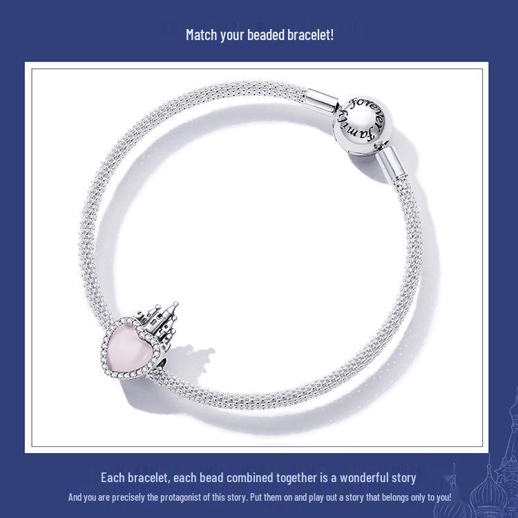 Rosa Kärleksslott DIY Retro 925 Silver Pärlbesatta Tillbehör SCC2207