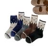 Bows of Woolen Socks for Women with Color-matched Patches and Retro Screw-top Design. Feir Island College-style Winter Thick and Warm Socks.