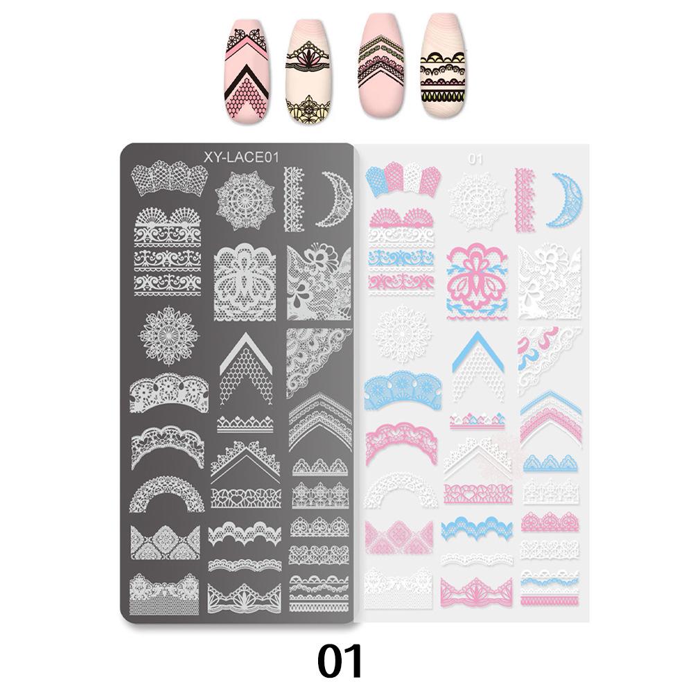 

Кружево и цветочный винтажный плед штамп-пластина для нейл-арта гелевая форма