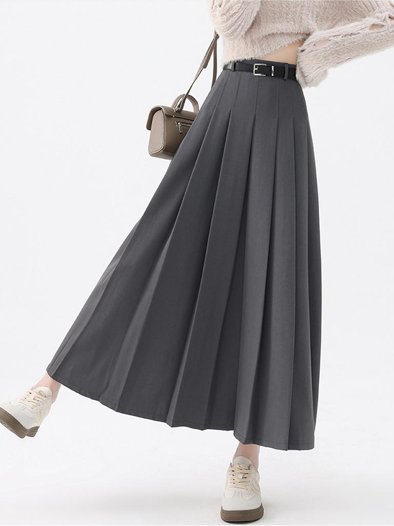 Women’s Pleated Skirt Preppy Style High Waist A Line Mid-length Skirts Vintage Casual Y2k Clothing Autumn