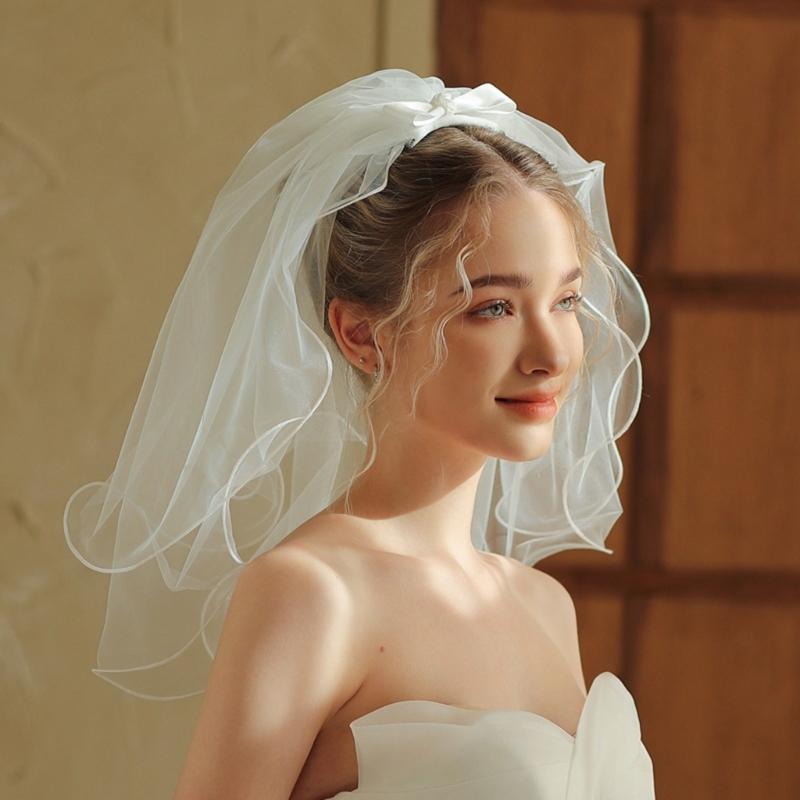 Bowknot Veil for Bride Bridesmaids Wedding Ceremony Veil Wedding Dress Headpiece for Bachelorette Party Bridal Shower