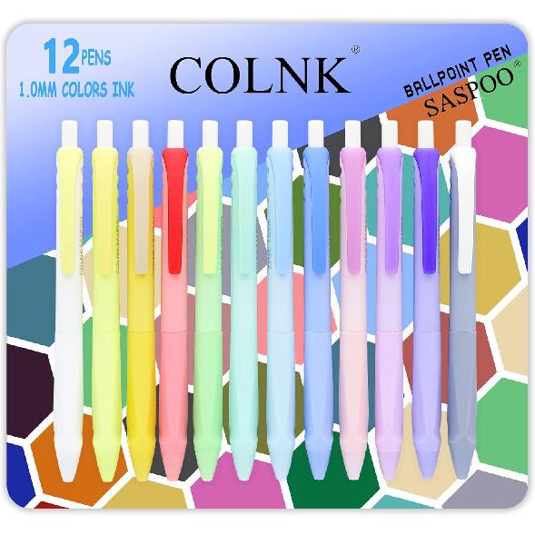 COLNK Assorted Colors Ballpoint Pens, Medium Point 1.0mm,Comfortable Triangle Grip Colored Pen Ballpoint Set for Journaling Planner,Long Lasting