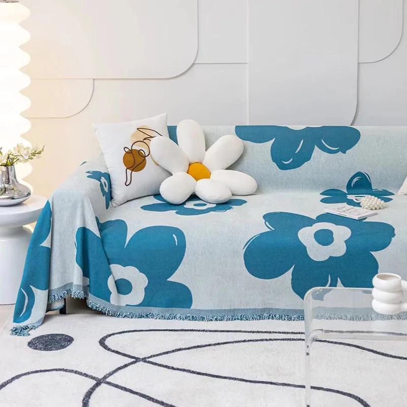 Jacquard Chenille Sofa Cover Cloth Sofa Blanket Cover Full Cover Universal Couch Towel Cover Dust Proof Sofa Cushion With Tassel