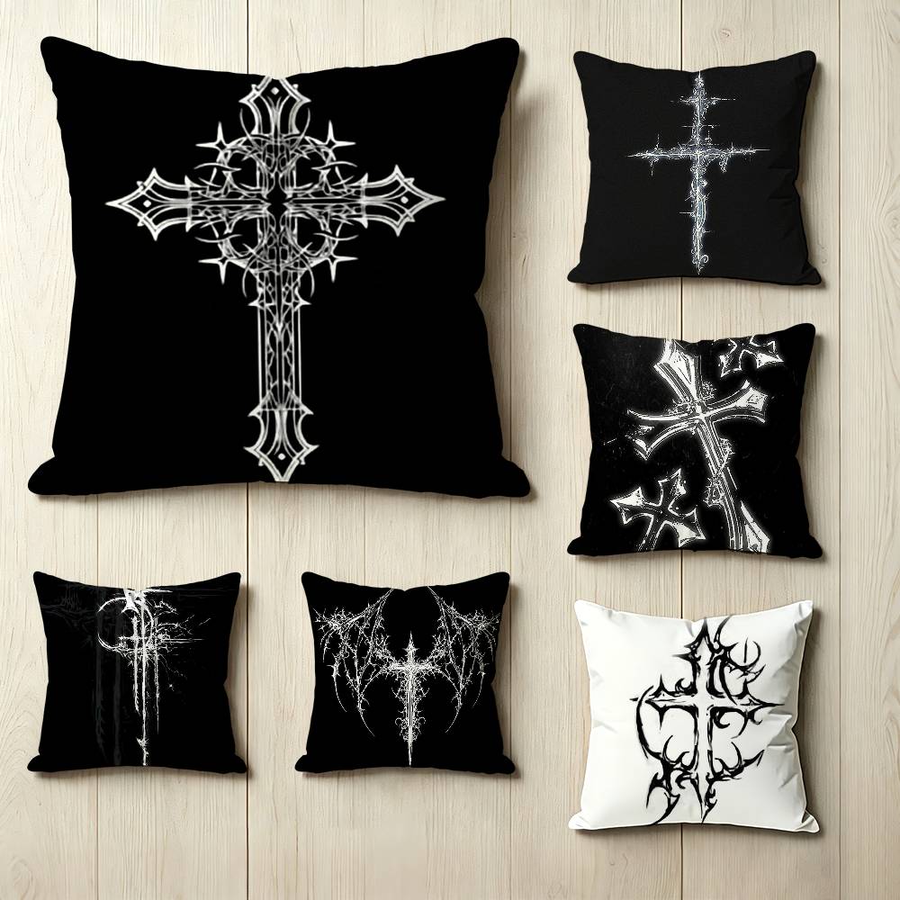 Dark Gothic Cross Square DoubleSided printed Pillow Case Bedroom Bedside Pillow Sofa Cushion Cover