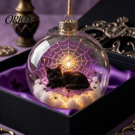 Eye-catching Seasonal Party Supplies Halloween Ball Ornament, Light Up Plastic Clear Hanging Decorations Decoration with Cat/Skeleton/Bat Inside