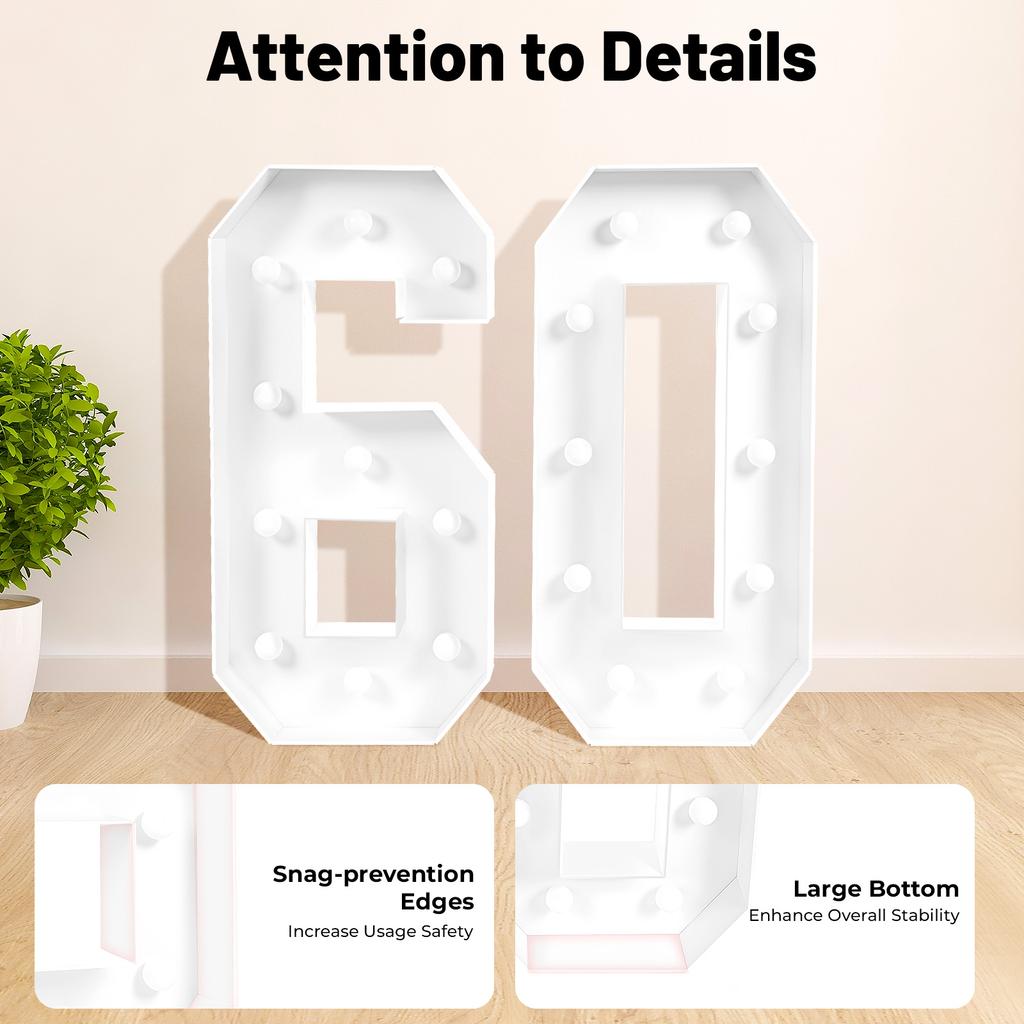 60 Light Up Numbers Vintage LED Large Birthday Decor for 60th Anniversary Party Battery Powered Home Decor