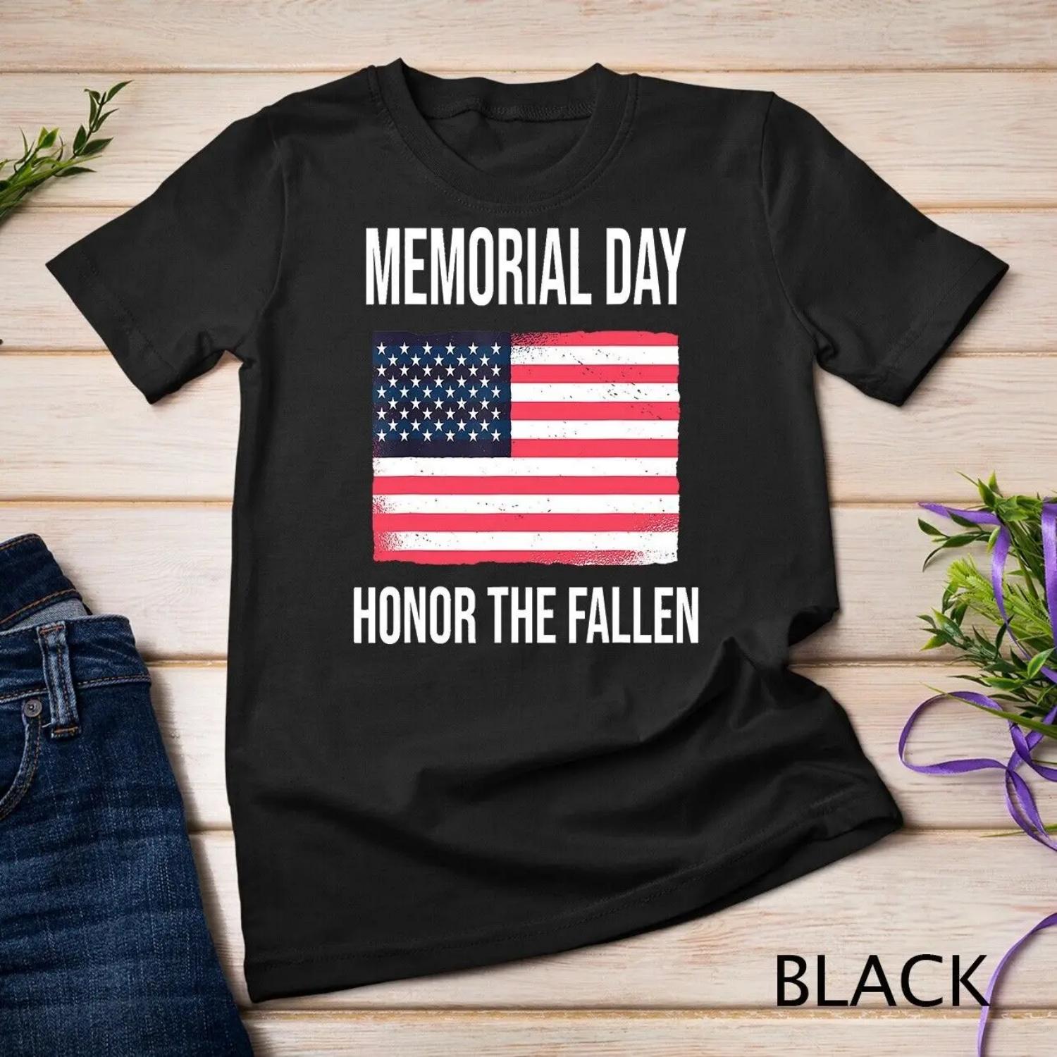 Memorial Day Honor The Fallen American flag T Shirt S чёрный