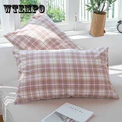 Cotton Pillow Case Skin-friendly Washed Cotton Pillow Case Check Simple Pillow Case