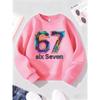 Kids Unisex Crewneck Sweatshirt, Neon Rainbow Circuit Board Tech Style Number 67 With Text "six Seven" Print Soft Pullover For 7th Birthday Tech Lover
