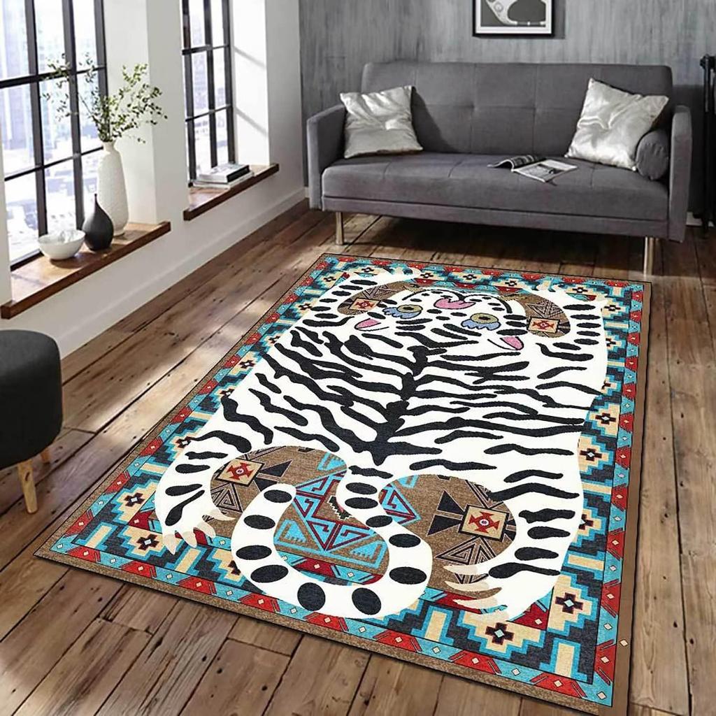 Cartoon Cute Tiger Carpet Living Room Bedroom Retro Stylish Cushion Home Decor Children's Room Non-Slip Abstract Carpet