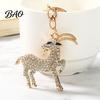 Key Chain Accessory Goat Keychain with Sparkling Rhinestone, Golden Plated Sheep Alloy Decorative Backpack Keyring, Bling Animal Pendant for