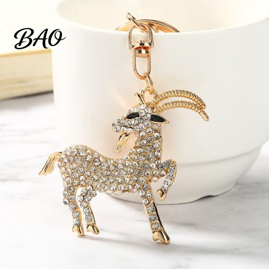 Key Chain Accessory Goat Keychain with Sparkling Rhinestone, Golden Plated Sheep Alloy Decorative Backpack Keyring, Bling Animal Pendant for