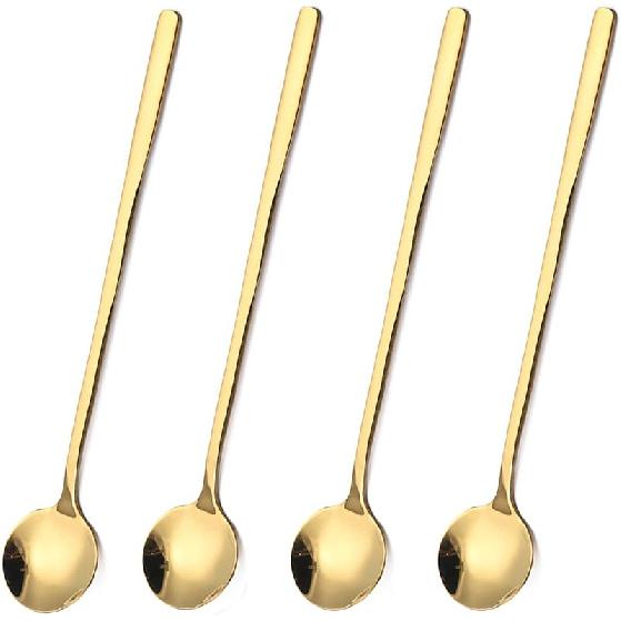 4 Pack Stainless Steel Coffee Spoon, 6.7 Inch Stirring Spoons, Cocktail Stirring Spoons for Coffee Tea Dessert Cake Ice Cream Cappuccino (Silver) золотой