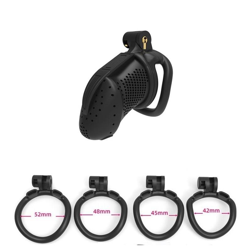 New Male Chastity Cage Device with 4 Cock Rings Set Penis Cage Ball Lock Chastity Belt Sex Toys for Men Couples Adult Supplies