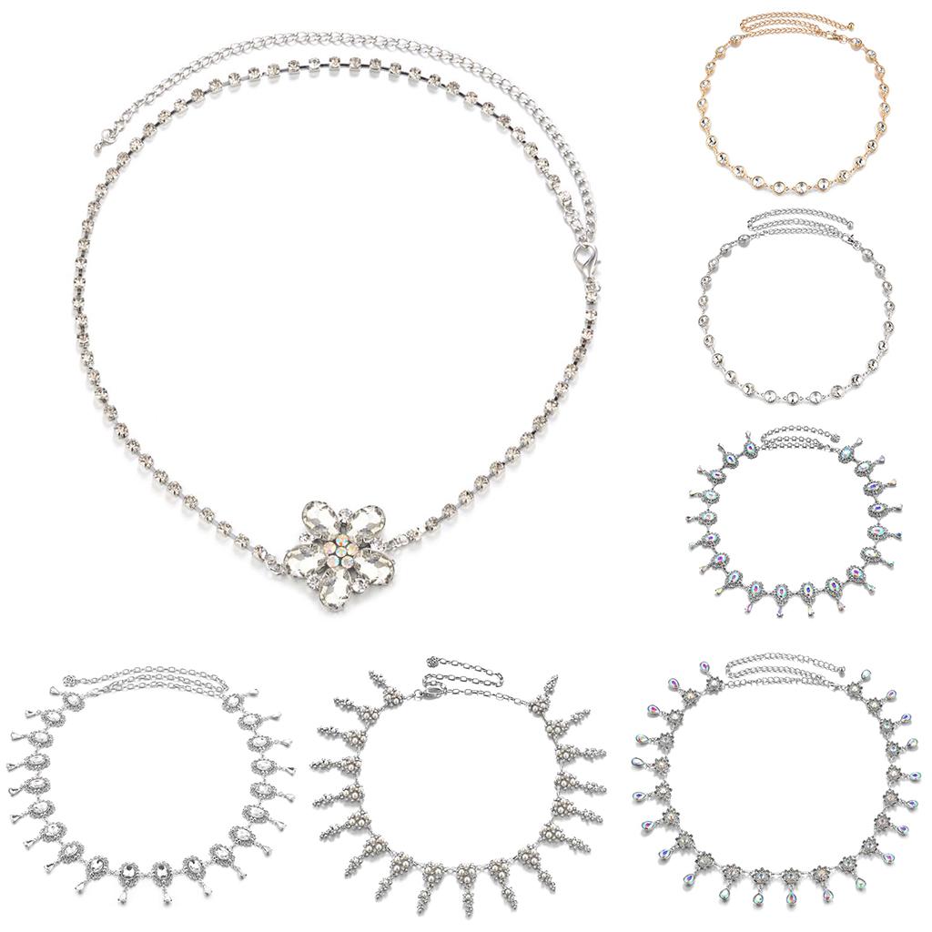 Women Adjustable Diamond Belt Chain Vintage Style Wedding Dress Accessory - Silver