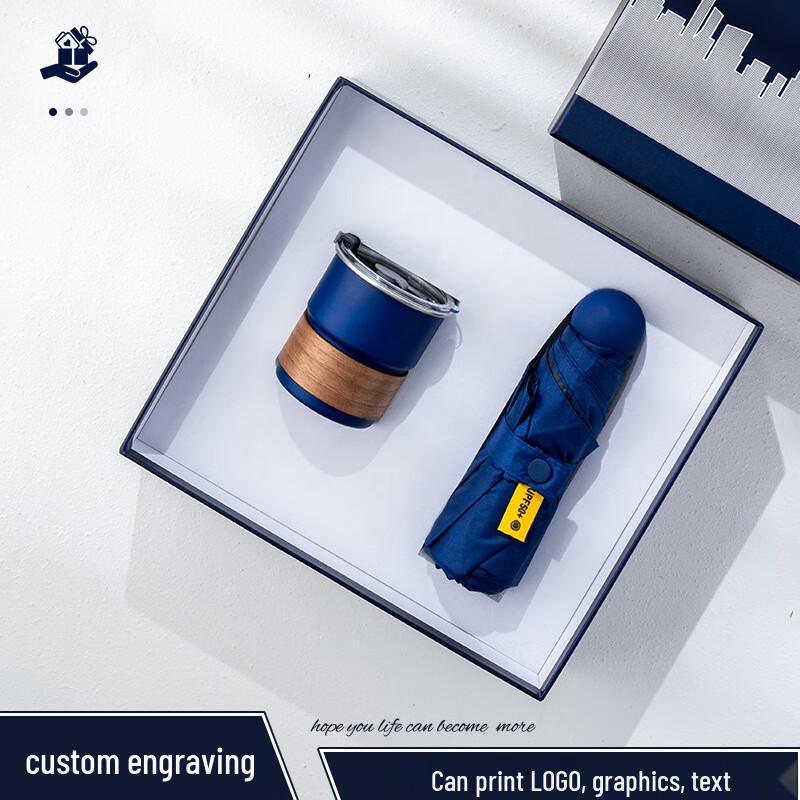 UD Coffee Cup Gift Set Business Blue-6G Umbrella + Straw Coffee Cup