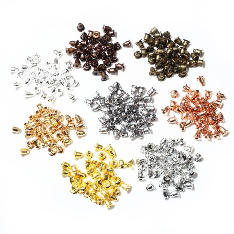 200pcs High Quality Bullet Earring Backs Classic 8 Colors Plated Metal Earring Back Plug Earring Settings Base Ear Studs Back