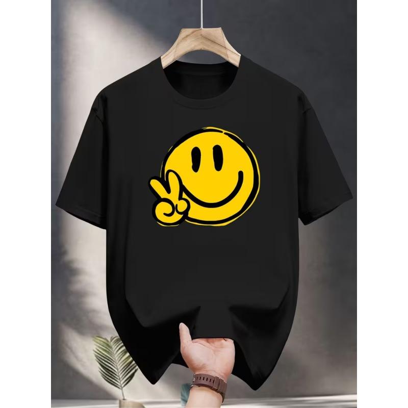 

Men s Joyful Face Print Quick-Dry T-Shirt - Breathable Moisture-Wicking Short Sleeve Crew Neck Tee for Sports, Gym & Outdoor Training - Summer Casual 4XL чорний