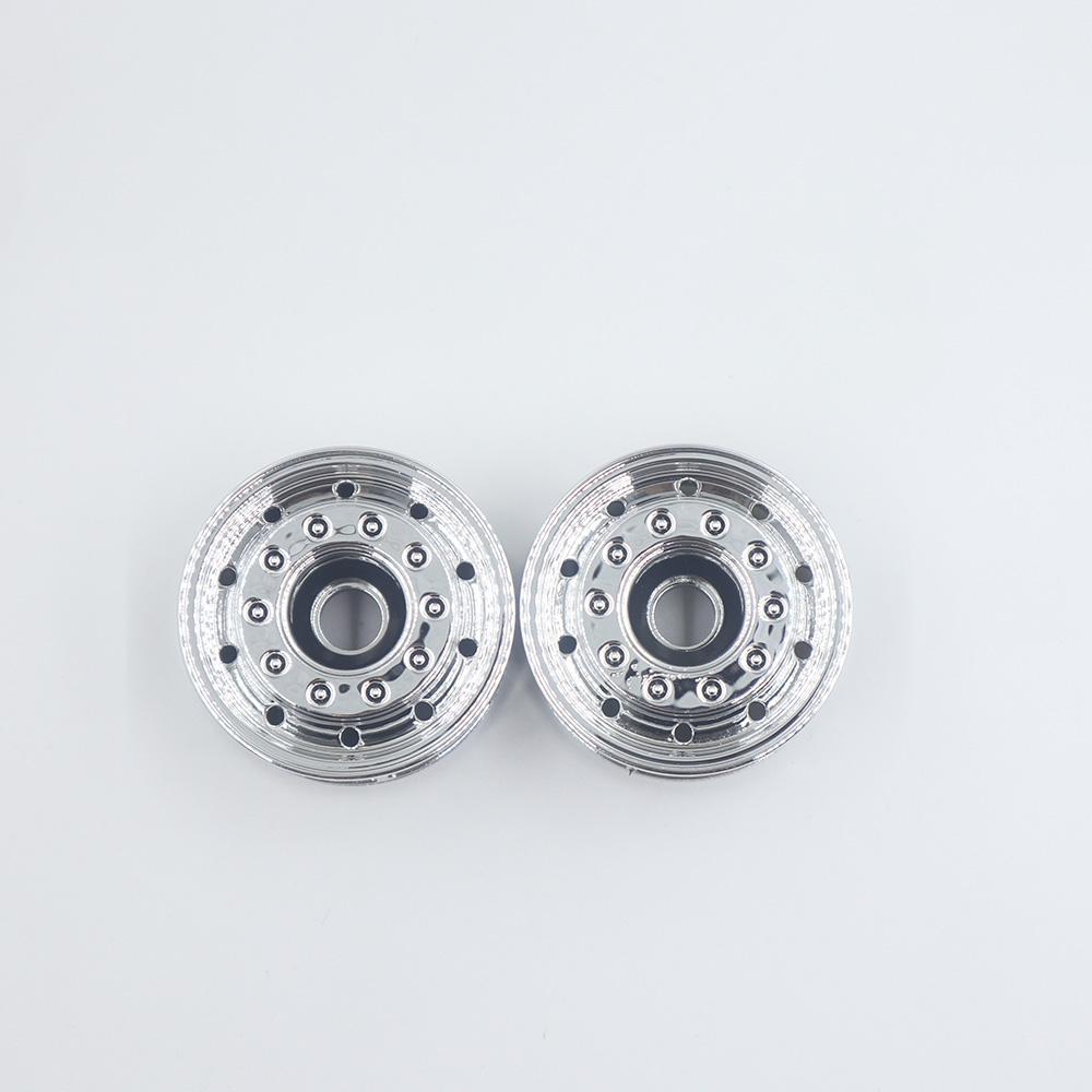 2Pcs Plastic Electroplated Round Hole Front Wheel Hub for 1/14 Tamiya RC Truck Scania 770S Actros 3363 Volvo MAN LESU Car Parts