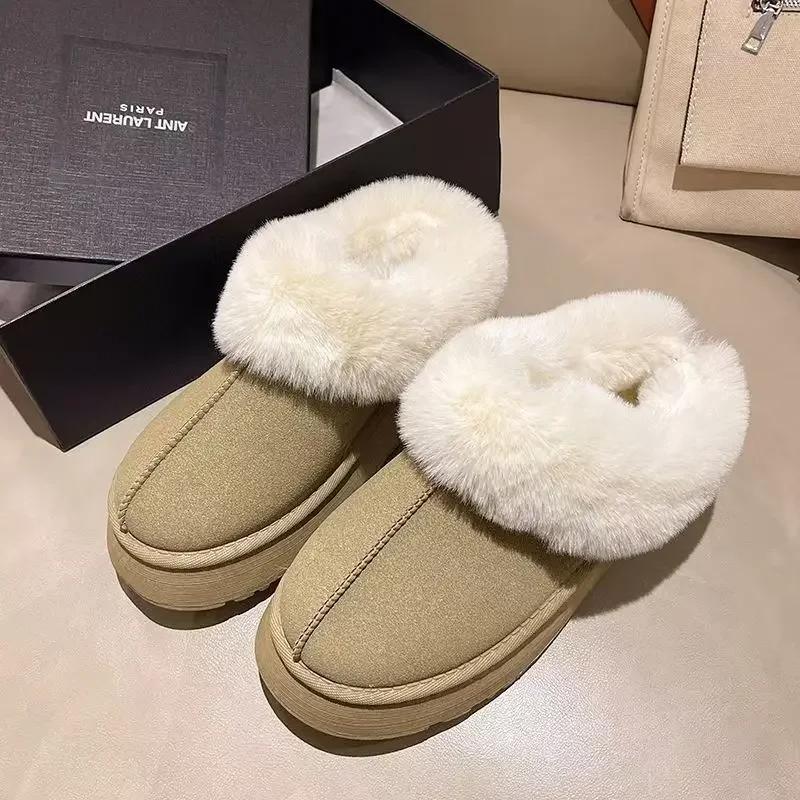 Fashion New Women's Wool Slippers Warm Platform Wool Low-top Snow Boots Slippers Women's Outdoor Anti-Slip Boots Shoes for Women