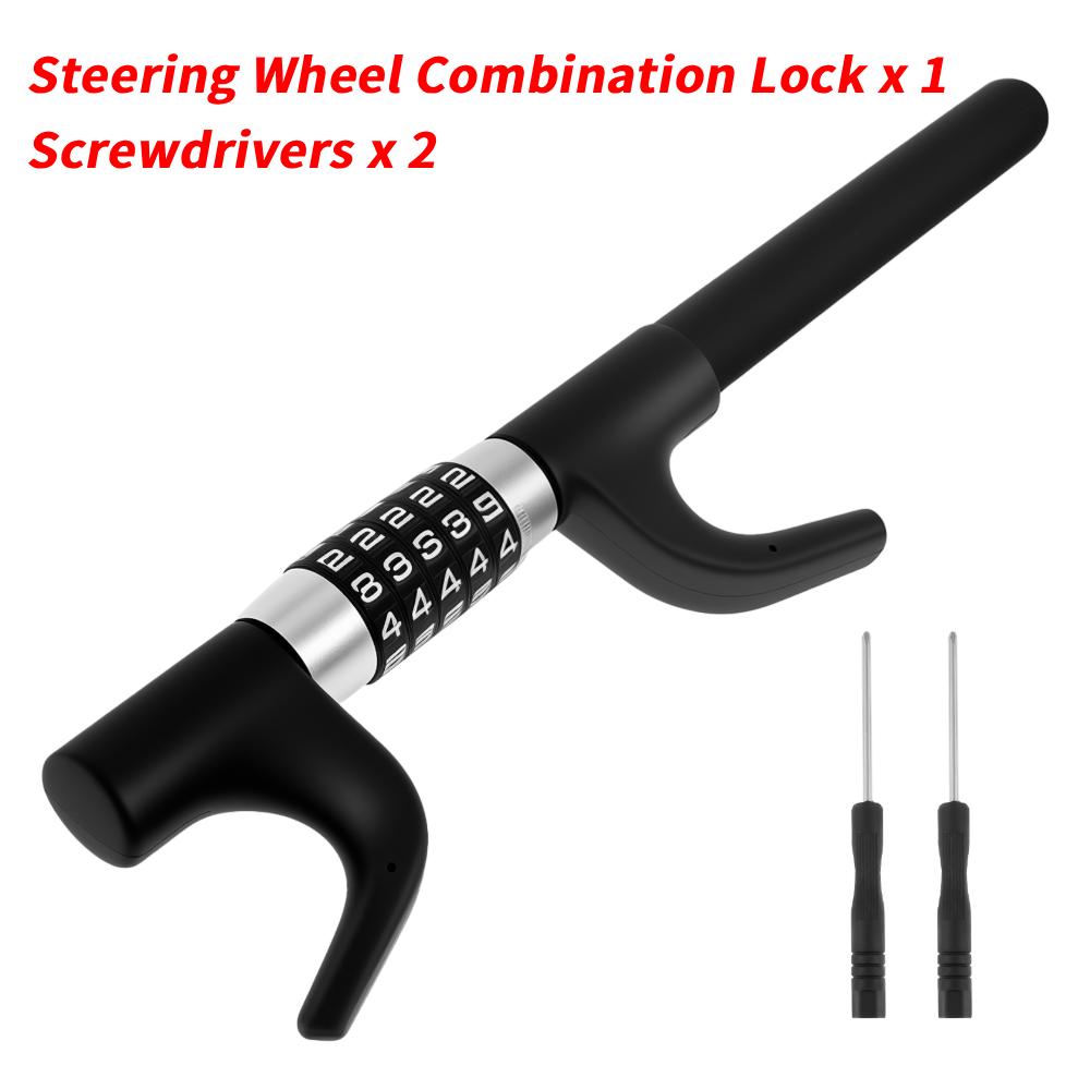Car Steering Wheel Lock Anti-Theft Car Device Universal Fit Adjustable Length Clamp Double Hook Steering 5 Coded Password Lock