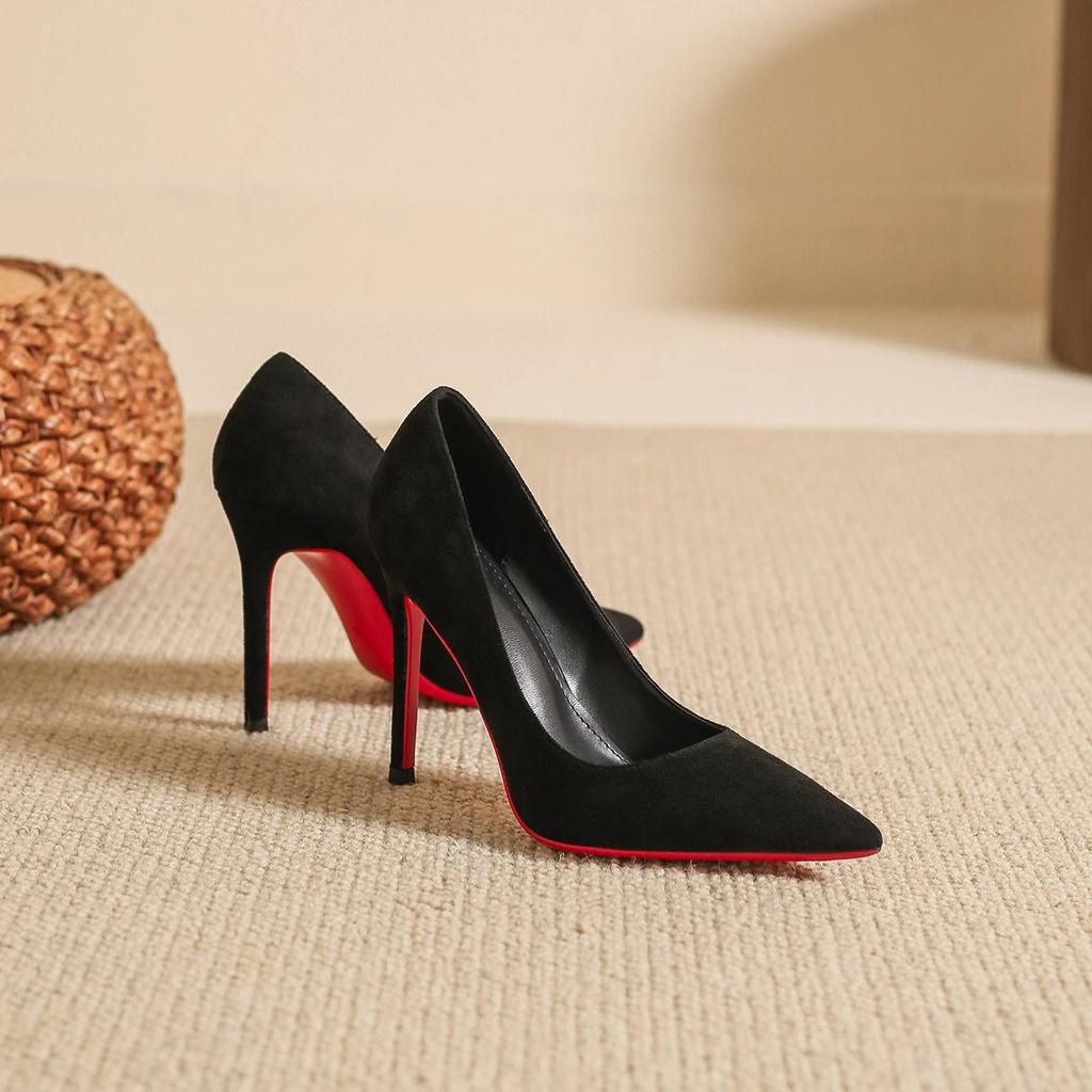 New Suede Women's Slim Heeled Shoes Sexy Pointed High Heels Red Sole Light Mouth Single Shoes Ladies Elegant Pumps Zapatos Mujer
