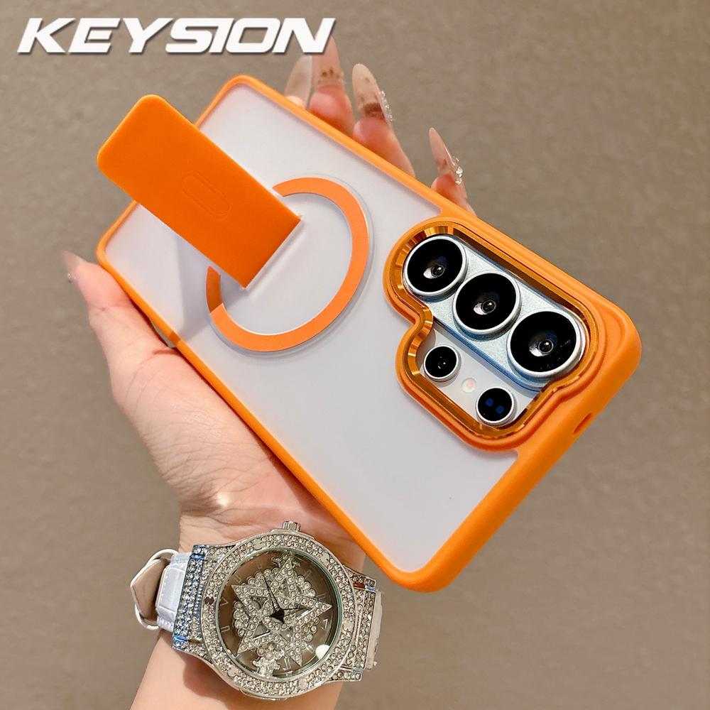 KEYSION Stoßfeste matte durchscheinende Hülle für Samsung Galaxy S26 Ultra 5G S26+ Plus Ständer Kabelloses Laden Handy-Rückseite