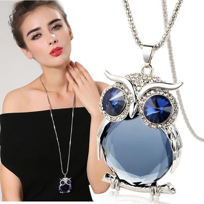 New Vintage Owl Long Necklace Pendant For Women 2025 Fashion Crystal Sweater Chain Necklace Collier Femme Jewelry Collares Gifts