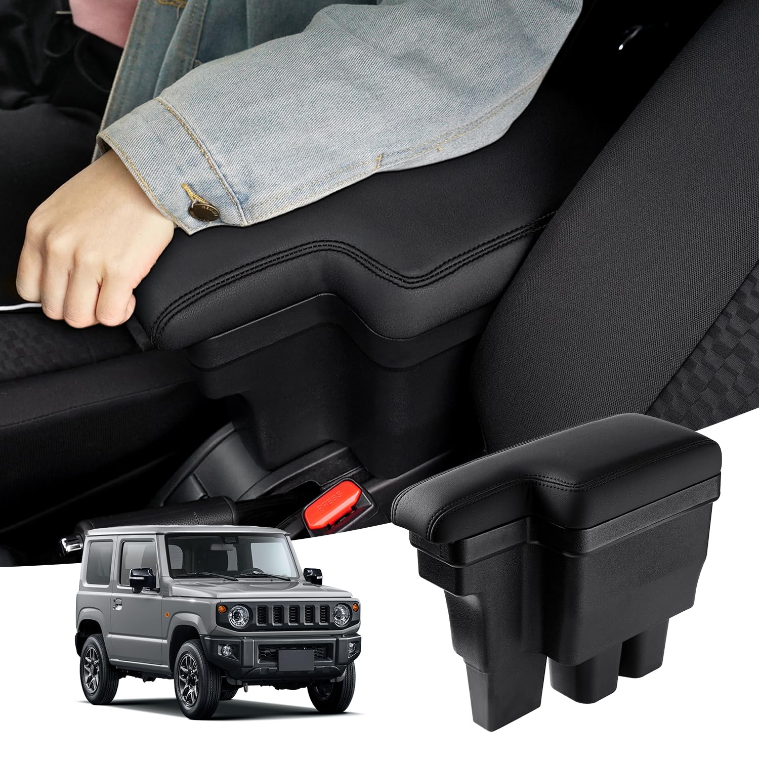 

Auto Spec Compatible with Suzuki Jimny and Jimny Sierra (JB64W/JB74W, July 2018 - Present) Car Armrest Console Box, Vehicle-Specific Design, Organizes