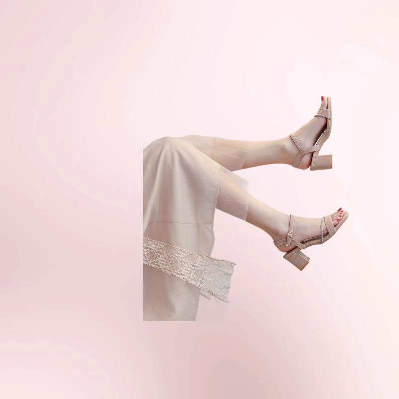 2026 Black Chunky Heel Sandals: Women's Simple Single Strap Versatile High Heels for Summer Skirts