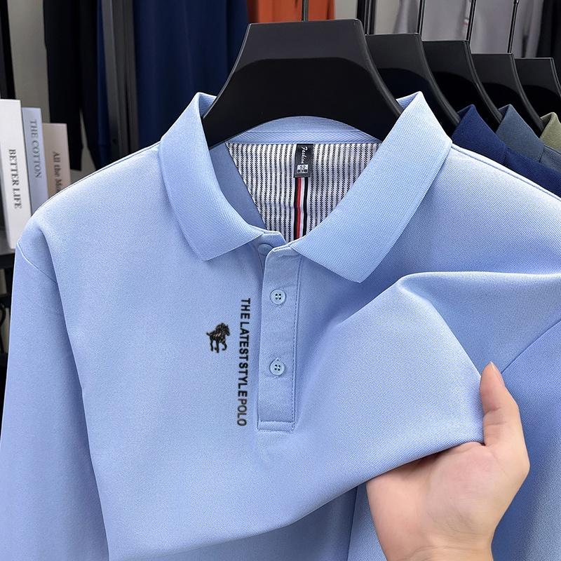 Men s Polo Shirt Lapel Long Sleeve T-Shirt Autumn Exquisite Horse Print Classic Business Casual Men s Wear M